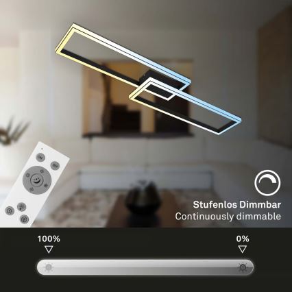 Briloner 3761015 - Luminária de teto LED dimerizável, 45W, 230V, 2700-6500K, preta, com controlo remoto