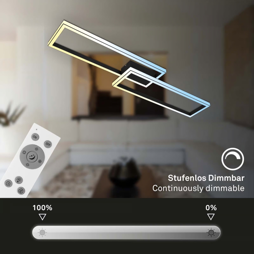 Briloner 3761015 - Luminária de teto LED dimerizável, 45W, 230V, 2700-6500K, preta, com controlo remoto