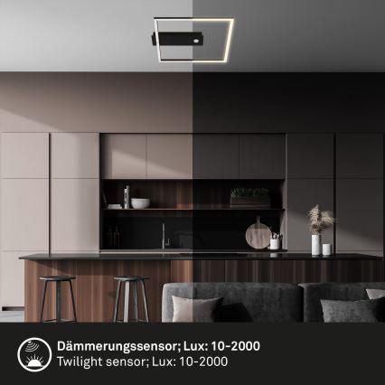 Briloner 3770-015 - Candeeiro de tecto LED com sensor de movimento e de crepúsculo FRAME LED/14W/230V 3000K 30x32 cm preto