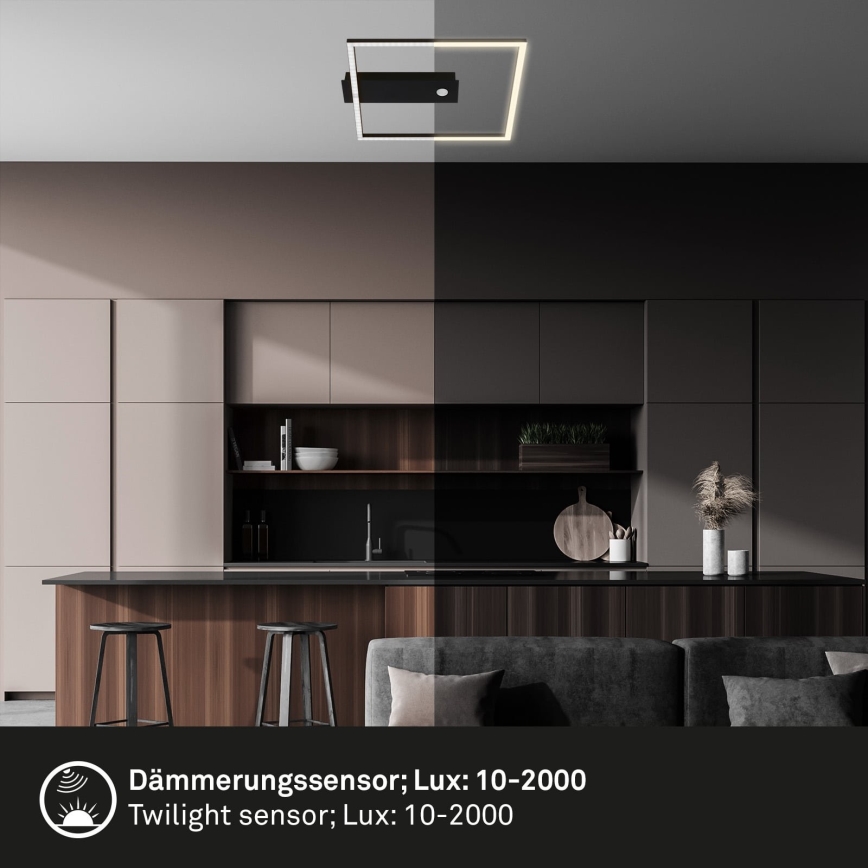 Briloner 3770-015 - Candeeiro de tecto LED com sensor de movimento e de crepúsculo FRAME LED/14W/230V 3000K 30x32 cm preto