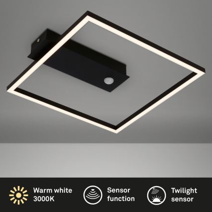 Briloner 3770-015 - Candeeiro de tecto LED com sensor de movimento e de crepúsculo FRAME LED/14W/230V 3000K 30x32 cm preto