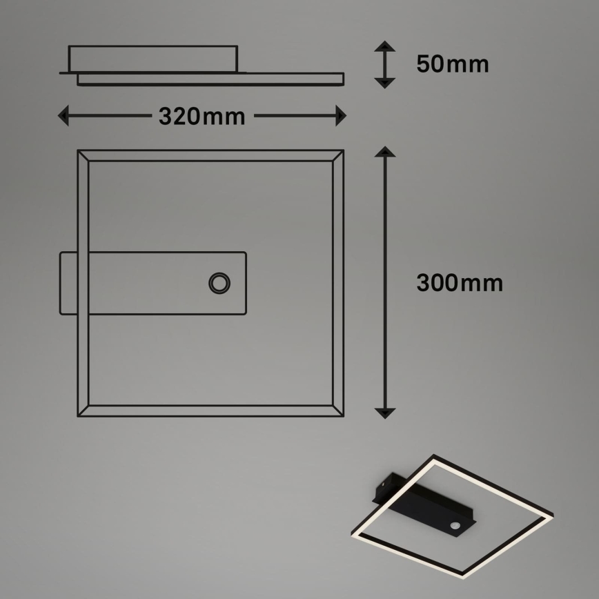 Briloner 3770-015 - Candeeiro de tecto LED com sensor de movimento e de crepúsculo FRAME LED/14W/230V 3000K 30x32 cm preto