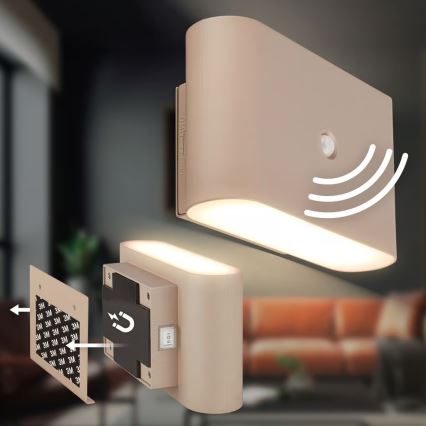 Briloner 3878011 - Aplique de parede LED recarregável com sensor de movimento e de crepúsculo CHAT LED/3W/5V 2000 mAh bege