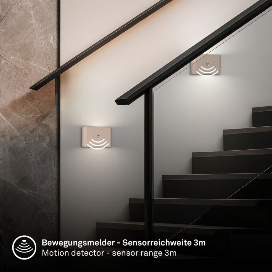 Briloner 3878011 - Aplique de parede LED recarregável com sensor de movimento e de crepúsculo CHAT LED/3W/5V 2000 mAh bege