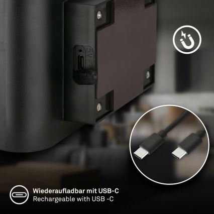 Briloner 3878015 - Aplique de parede LED recarregável com sensor de movimento e sensor de crepúsculo CHAT LED/3W/5V 2000 mAh preto