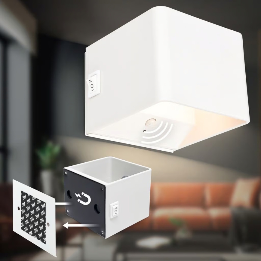 Briloner 3879016 - Aplique de parede LED recarregável com sensor BORRA LED/1,5W/5V 3600 mAh branco