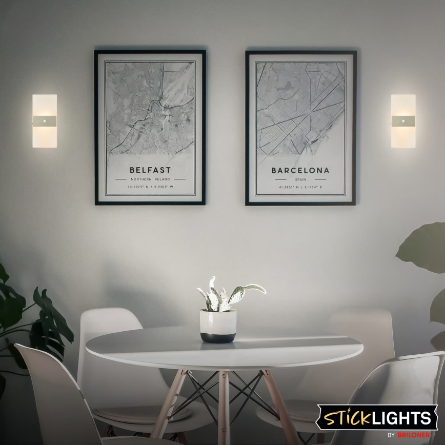 Briloner 3888012 - Aplique de parede LED recarregável com sensor de movimento e crepúsculo AURA LED/2,5W/5V 1800 mAh acabamento cromado mate