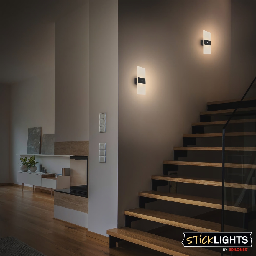 Briloner 3888015 - Aplique de parede LED recarregável com sensor de movimento e crepúsculo AURA LED/2,5W/5V 1800 mAh preto