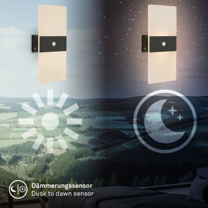 Briloner 3888015 - Aplique de parede LED recarregável com sensor de movimento e crepúsculo AURA LED/2,5W/5V 1800 mAh preto