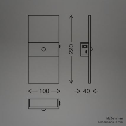 Briloner 3888015 - Aplique de parede LED recarregável com sensor de movimento e crepúsculo AURA LED/2,5W/5V 1800 mAh preto