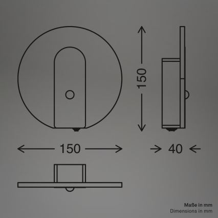 Briloner 3889015 - Aplique de parede LED recarregável com sensor de movimento e de crepúsculo TARO LED/2,5W/5V 1800 mAh preto