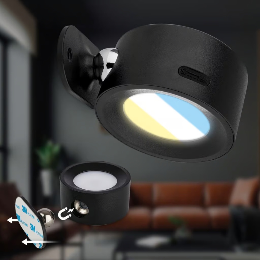 Briloner 3896015 - Aplique de parede LED recarregável dimerizável TARI LED/1,6W/5V 1500 mAh preto