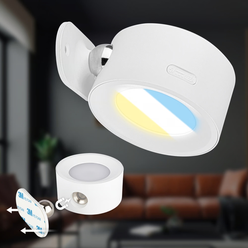 Briloner 3896016 - Aplique de parede recarregável LED regulável TARI LED/1,6W/5V 1500 mAh branco