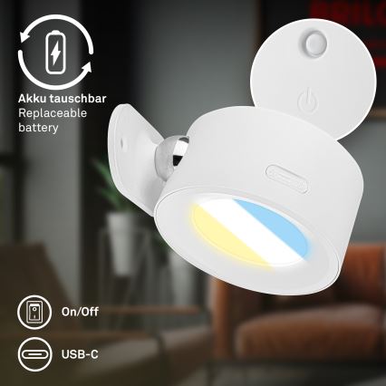 Briloner 3896016 - Aplique de parede LED recarregável e dimerizável TARI LED/1,6W/5V 1500 mAh branco