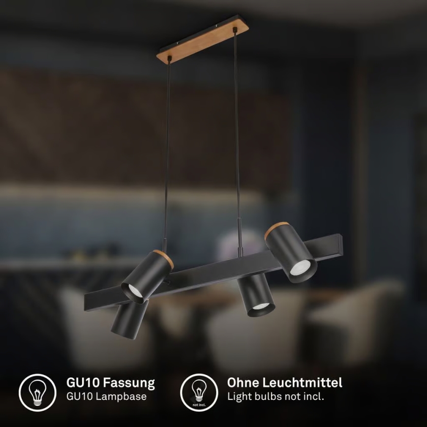 Briloner 4059045 - Lustre suspenso ERA em cabo 4xGU10/10W/230V, preto
