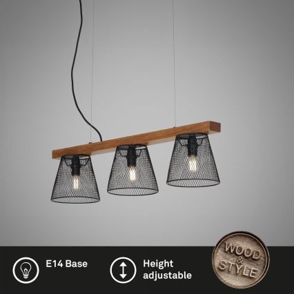 Briloner 4077-035 - Candeeiro suspenso WOOD & STYLE 3xE14/25W/230V árvore da borracha
