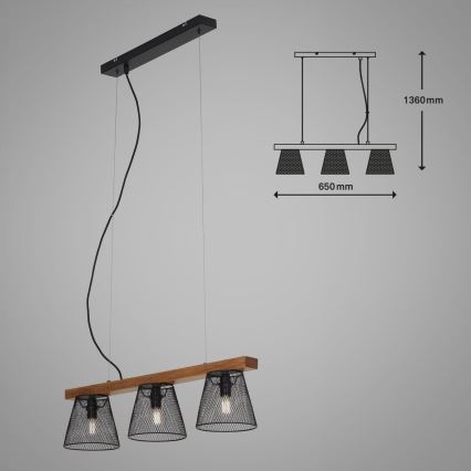 Briloner 4077-035 - Candeeiro suspenso WOOD & STYLE 3xE14/25W/230V árvore da borracha