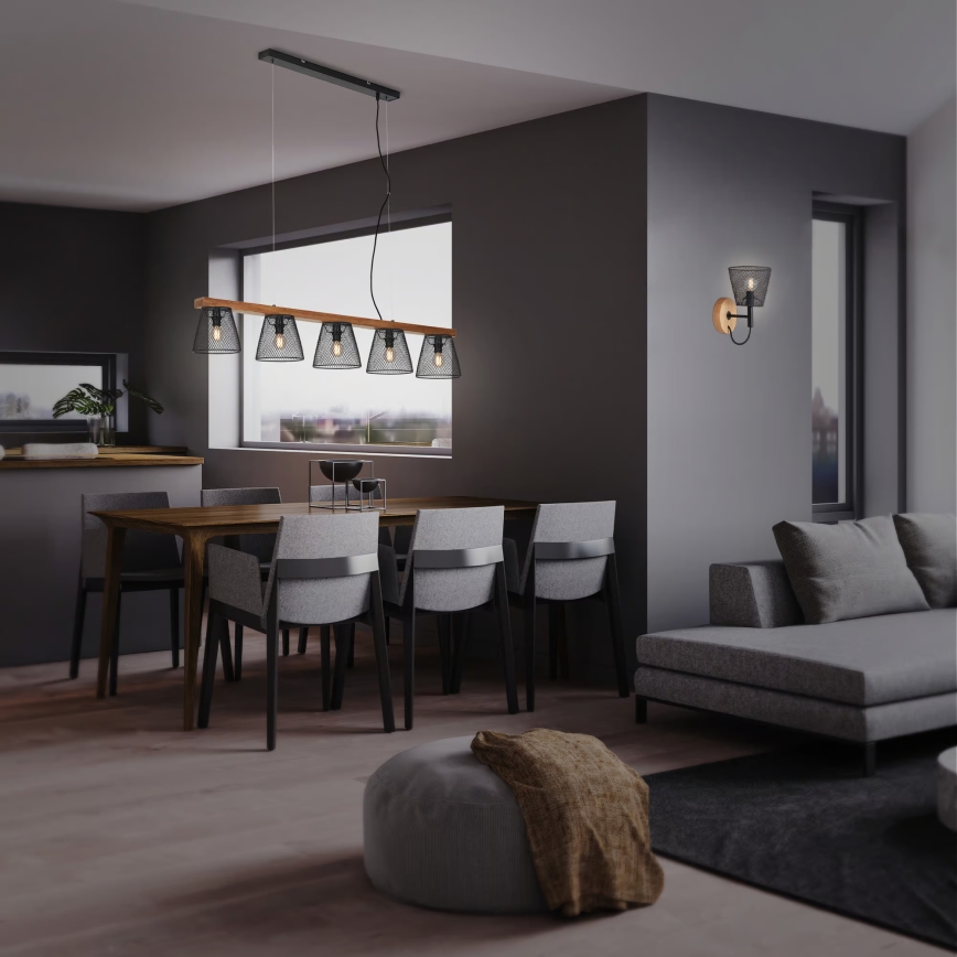 Briloner 4077-055 - Lustre suspenso por cabo WOOD & STYLE 5xE14/25W/230V em madeira de seringueira