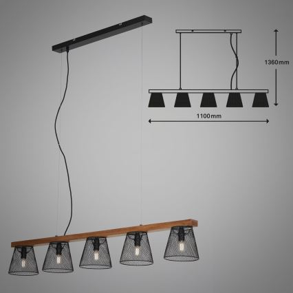 Briloner 4077-055 - Lustre suspenso por cabo WOOD & STYLE 5xE14/25W/230V em madeira de seringueira