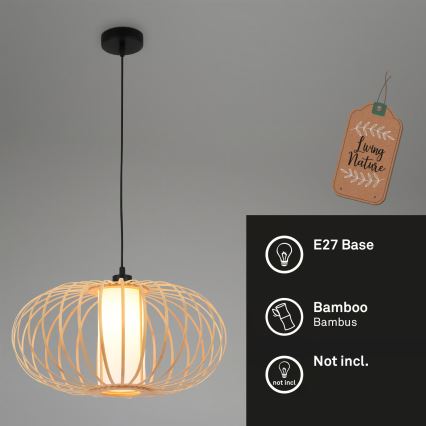 Briloner 4759011 - Candeeiro pendente com cabo 1xE27/10W/230V preto/bambu