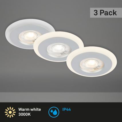 Briloner 7039034 - Conjunto de 3 luminárias de embutir para casa de banho 3xLED/5W/230V IP44 cromado mate