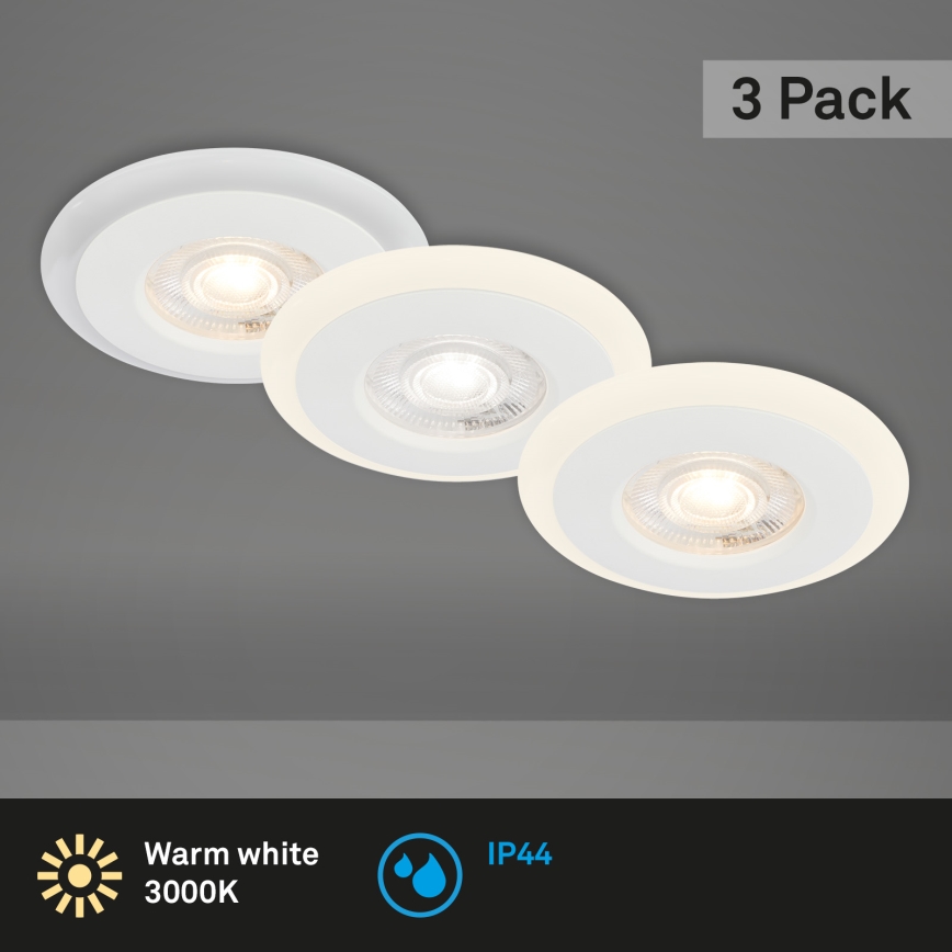 Briloner 7039036 - Conjunto 3x candeeiros de encastrar para casa de banho, LED 5W, 230V, IP44, branco