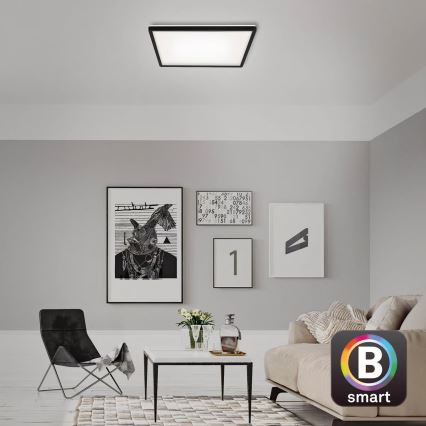 Briloner 7060-015 - Painel de sobrepor LED dimerizável SLIM LED/22W/230V 2700-6500K 42x42 cm preto Wi-Fi Tuya + comando remoto
