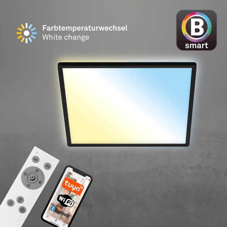 Briloner 7060-015 - Painel de sobrepor LED dimerizável SLIM LED/22W/230V 2700-6500K 42x42 cm preto Wi-Fi Tuya + comando remoto