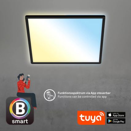 Briloner 7060-015 - Painel de sobrepor LED dimerizável SLIM LED/22W/230V 2700-6500K 42x42 cm preto Wi-Fi Tuya + comando remoto