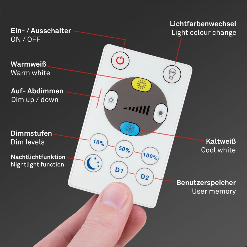 Briloner 7082-015 - Iluminação de teto LED com regulação SLIM LED/22W/230V 2700-6500K + controlo remoto