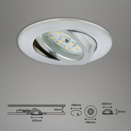 Briloner 7296-039 - Conjunto 3x candeeiros LED encastráveis para casa de banho, dimerizáveis, LED/6,5W/230V 3000K IP23 cromo mate