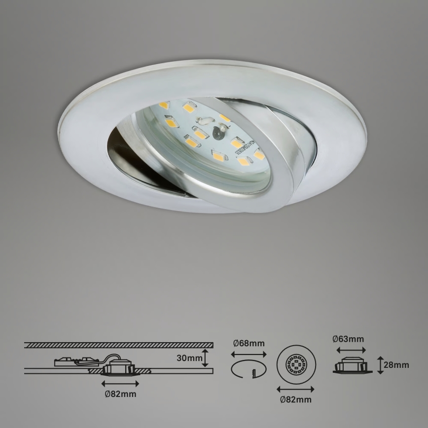 Briloner 7296-039 - Conjunto 3x candeeiros LED encastráveis para casa de banho, dimerizáveis, LED/6,5W/230V 3000K IP23 cromo mate