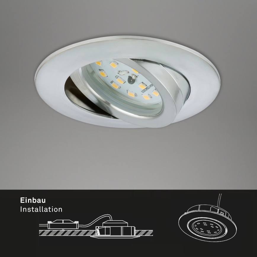 Briloner 7296-039 - Pack de 3 luminárias LED reguláveis de embutir para casa de banho, 1x LED/6,5 W/230 V, 3000 K, IP23, acabamento cromado mate