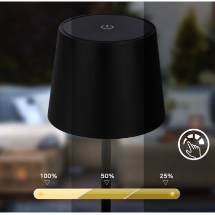 Briloner 7423015 - Lâmpada de mesa exterior recarregável LED regulável LED/2,6W/5V IP44 2000 mAh preta