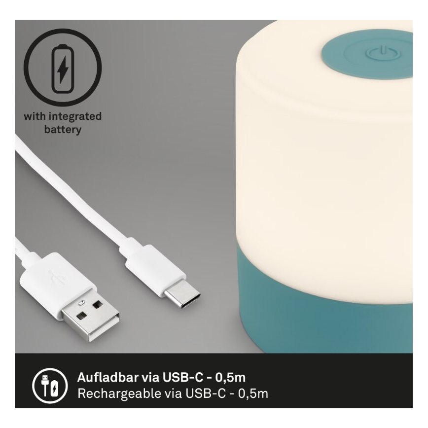 Briloner 7461010 - Lâmpada de mesa exterior recarregável LED regulável LED/2W/5V IP44 1200 mAh azul