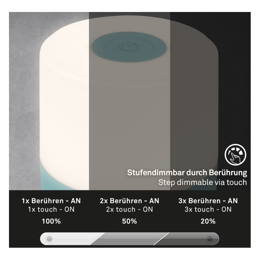 Briloner 7461010 - Lâmpada de mesa exterior recarregável LED regulável LED/2W/5V IP44 1200 mAh azul