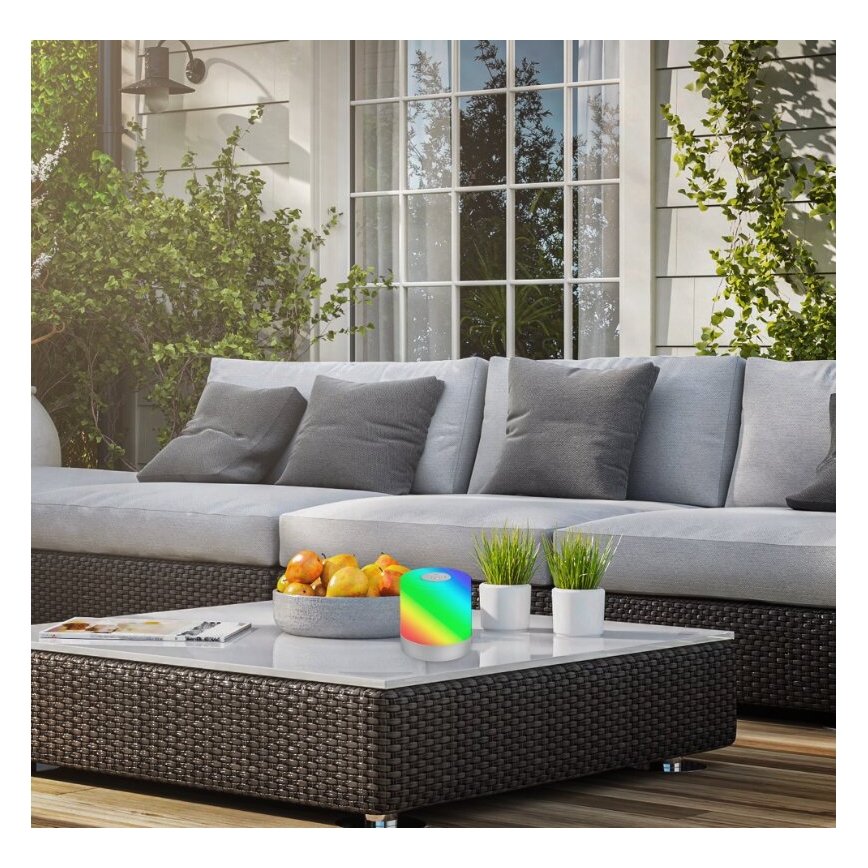 Briloner 7462014 - Lâmpada de mesa exterior recarregável LED RGB LED/1,5W/5V IP44 1200 mAh cromo fosco