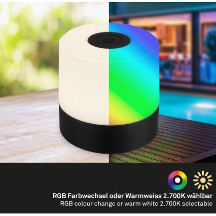 Briloner 7462015 - Lâmpada de mesa exterior recarregável LED RGB LED/1,5W/5V IP44 1200 mAh preta