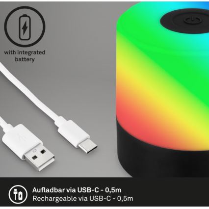 Briloner 7462015 - Lâmpada de mesa exterior recarregável LED RGB LED/1,5W/5V IP44 1200 mAh preta