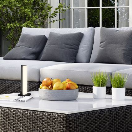 Briloner 7474-015 - Lâmpada de mesa exterior recarregável LED 2 em 1 com toque e dimmer LED/7W/5V 2x2200 mAh USB 3000K IP44 preta