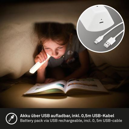 Briloner 7474-016 - Lâmpada de mesa exterior LED tátil dimmerizável recarregável 2 em 1 LED/7W/5V 2x2200 mAh USB 3000K IP44 branca