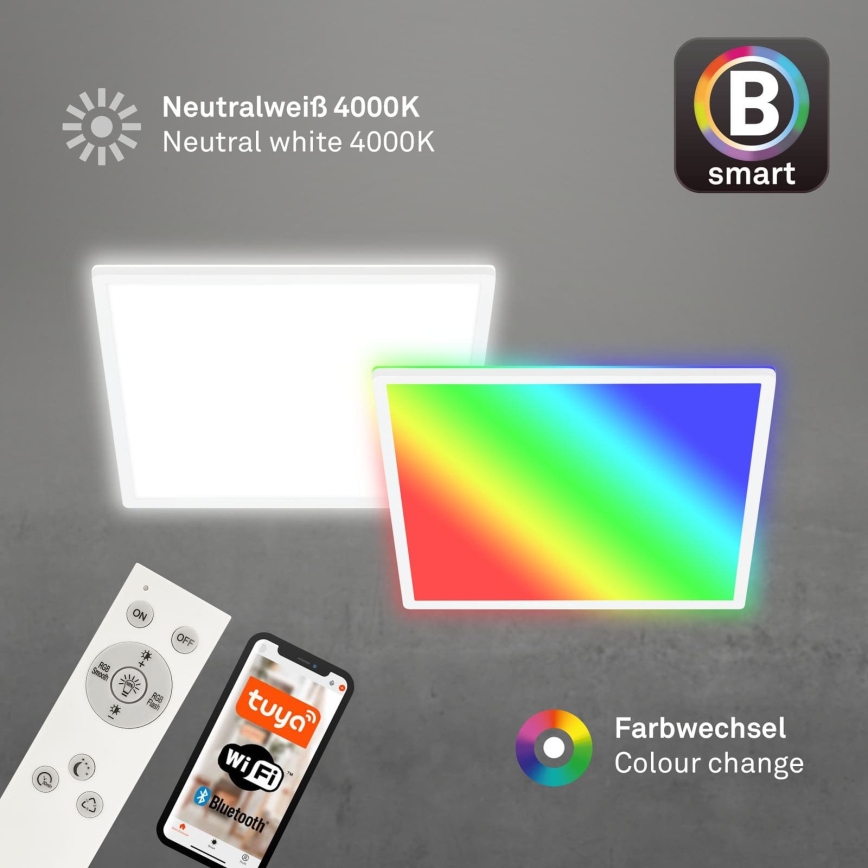 Briloner 7491-016 - LED RGBW Candeeiro de tecto regulável SMART LED/22W/230V 4000K 42x42 cm Wi-Fi Tuya + comando remoto