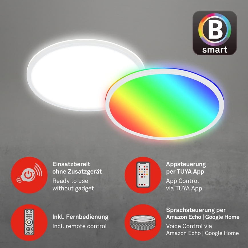 Briloner 7494016 - LED RGBW Luminária de teto dimerizável SMART LED/22W/230V 4000K Ø 42 cm Wi-Fi Tuya + controlo remoto