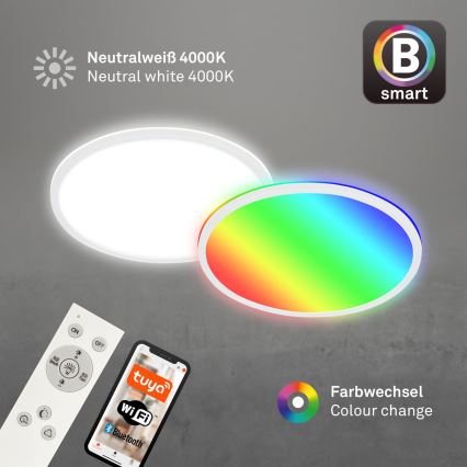 Briloner 7494016 - LED RGBW Luminária de teto dimerizável SMART LED/22W/230V 4000K Ø 42 cm Wi-Fi Tuya + controlo remoto