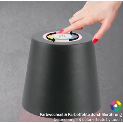 Briloner 7507015 - Lâmpada de Mesa Recarregável para Exterior LED RGB Regulável 2 em 1 LED/2,5W/5V IP44 1200 mAh Antracite