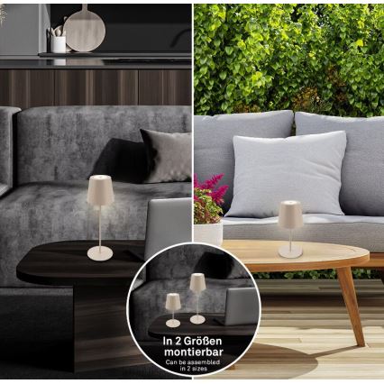 Briloner 7508011 - Candeeiro de mesa exterior recarregável e regulável 2 em 1 LED/2,5 W/5 V IP44 1200 mAh bege