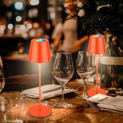 Briloner 7510012 - Lâmpada de mesa recarregável para exterior LED RGBW regulável CALIDA, LED 2,5W/5V, IP44, 1200 mAh, laranja