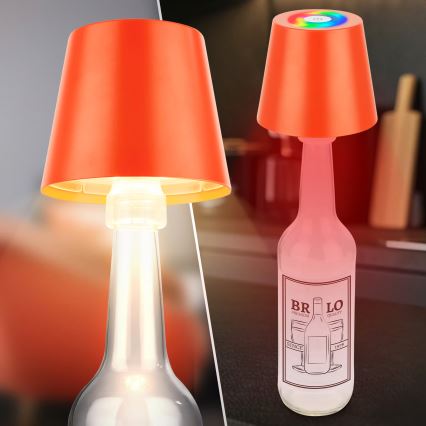 Briloner 7510012 - Lâmpada de mesa recarregável para exterior LED RGBW regulável CALIDA, LED 2,5W/5V, IP44, 1200 mAh, laranja