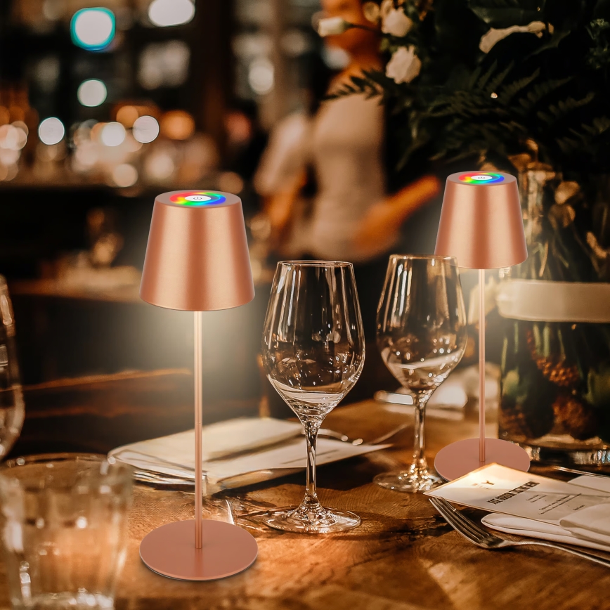 Briloner 7510013 - Lâmpada de Mesa Recarregável para Exterior LED RGBW Regulável CALIDA LED/2,5W/5V IP44 1200 mAh bronze