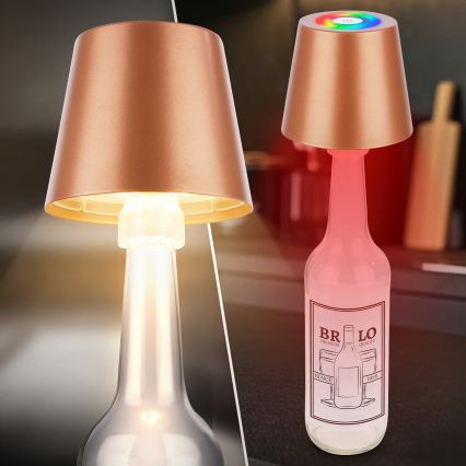 Briloner 7510013 - Lâmpada de Mesa Recarregável para Exterior LED RGBW Regulável CALIDA LED/2,5W/5V IP44 1200 mAh bronze